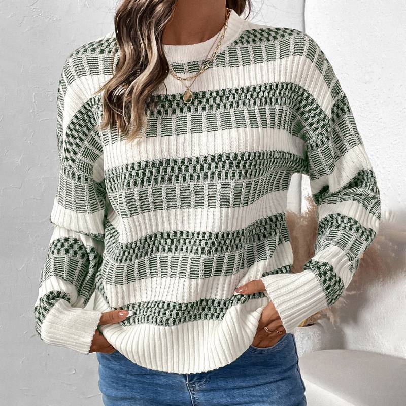 Scandi Cable Block Pullover, weiß grün