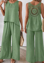 Asym Twin Set Tanktop weite Hose uni Polyester Damen green