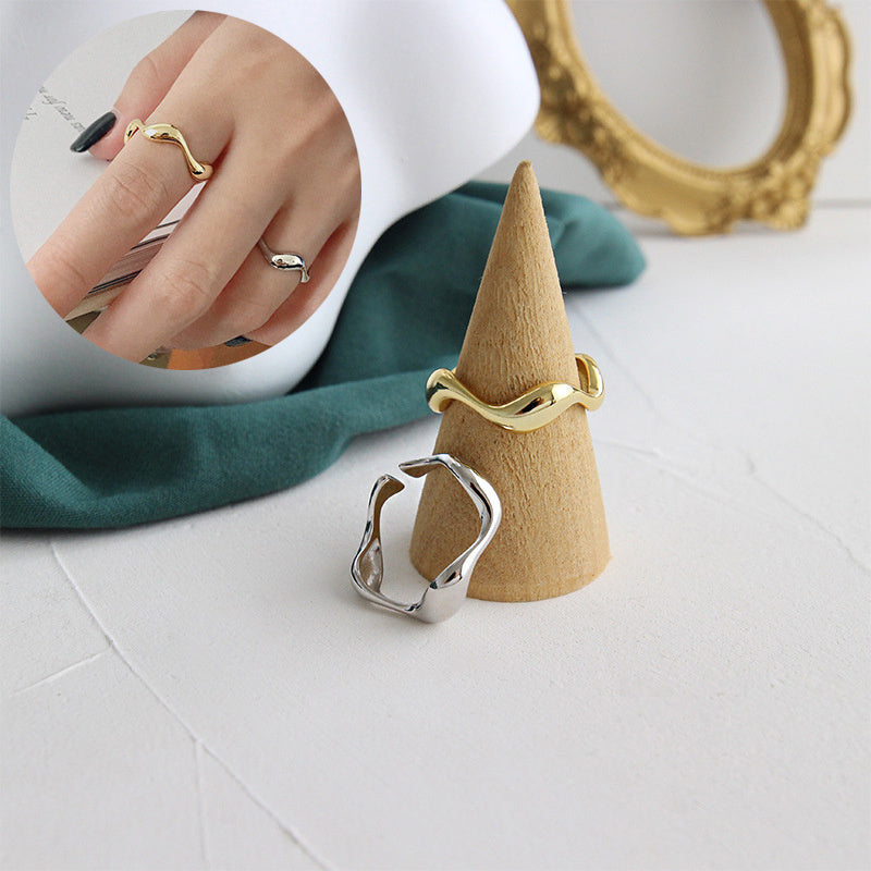 Welliger Silber Ring für Damen – 925er Silber Wellenmuster Verstellbar