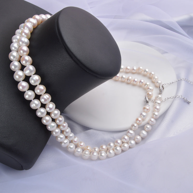 Süßwasserperlen Kette für Damen – Weiß, 8-9 mm Perlen