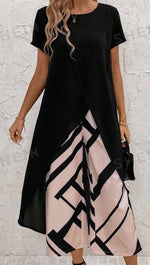 Mix Match Asym Long Set Asym Top lange Hose Allover Print Damen dunkel