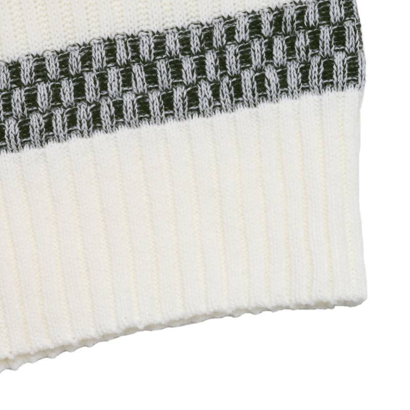 Scandi Cable Block Pullover – Creme-Grün Zopfmuster für Damen