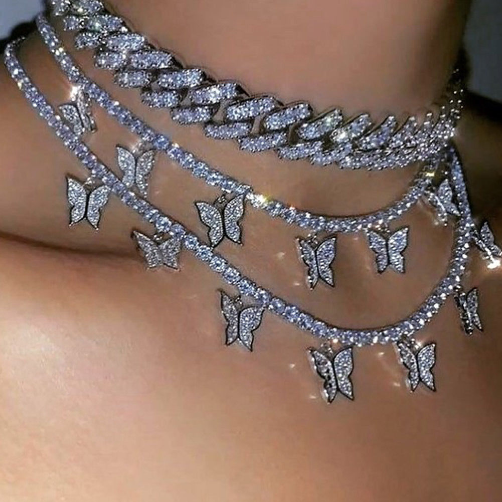 Doppel Schmetterlings Halskette für Damen – Strass Boho-Design