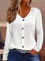 White Lace-Knit Button Top Spitzen Strick Weiß Damen Knopfleiste