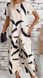 Mix Match Asym Long Set Asym Top lange Hose Allover Print Damen hell