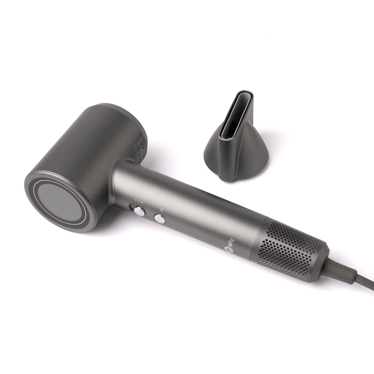 Infly Ultraschneller Haartrockner Grau mit Aufsätzen – schnelles Trocknen für glänzendes Haar