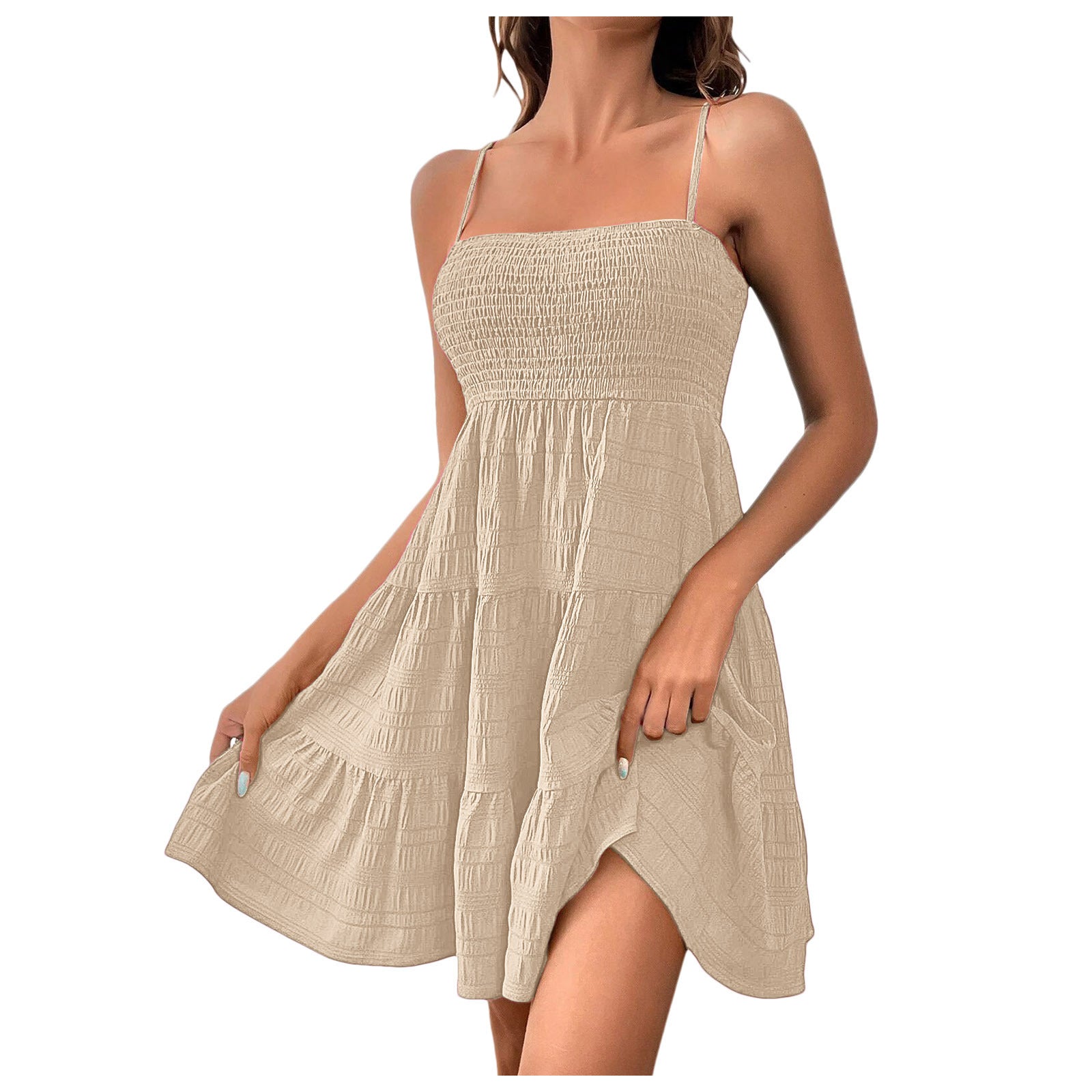 Pure Texture Slip Dress Mini texturiert Spaghetti Träger Damen, beige