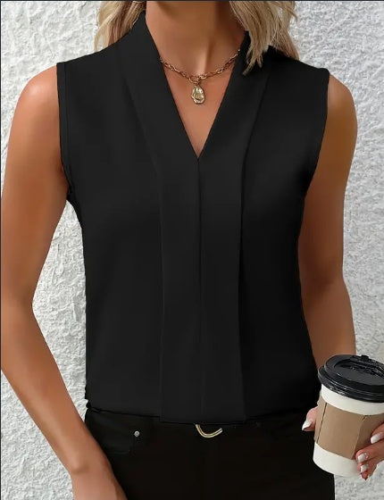 Effortless V-Silk Top Schwarz V-Ausschnitt Seidenglanz Damen