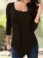 Chic Knot 3/4 Sleeve Top Schwarz Twist Karree Ausschnitt Damen