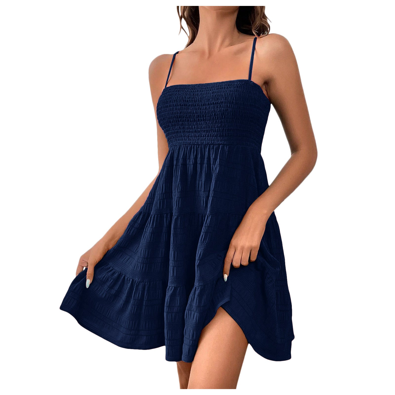Pure Texture Slip Dress Mini texturiert Spaghetti Träger Damen, navi blue