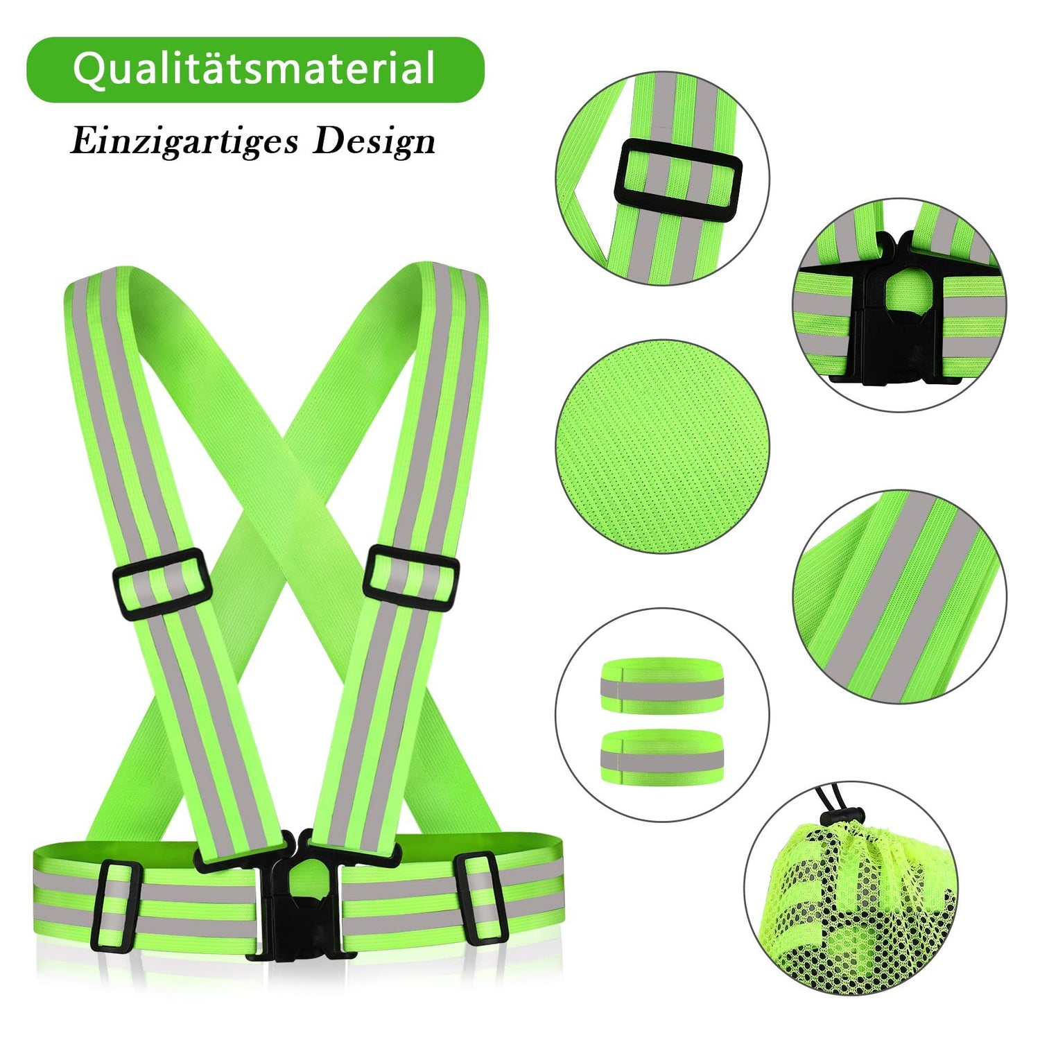 Sicherheits Set – 2 Warnwesten + 4 Reflektor-Armbinden mit Beutel