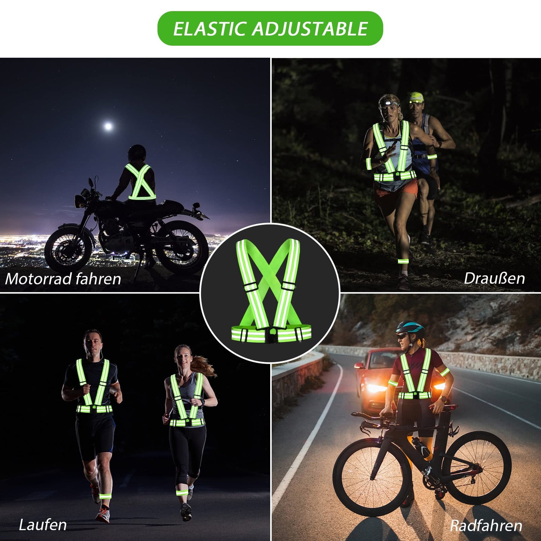 Sicherheits Set 2 Warnwesten 4 Armbinden Reflektor Beutel Nacht Situationen