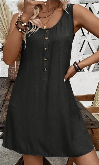 Sleeveless Solid Mini Dress – Ärmelloses Sommerkleid aus Polyester
